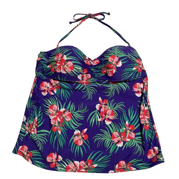 Womens Old Navy Swim Top Tropical Padded Tankini Halter Removable Straps XL NWT - Picture 1 of 11